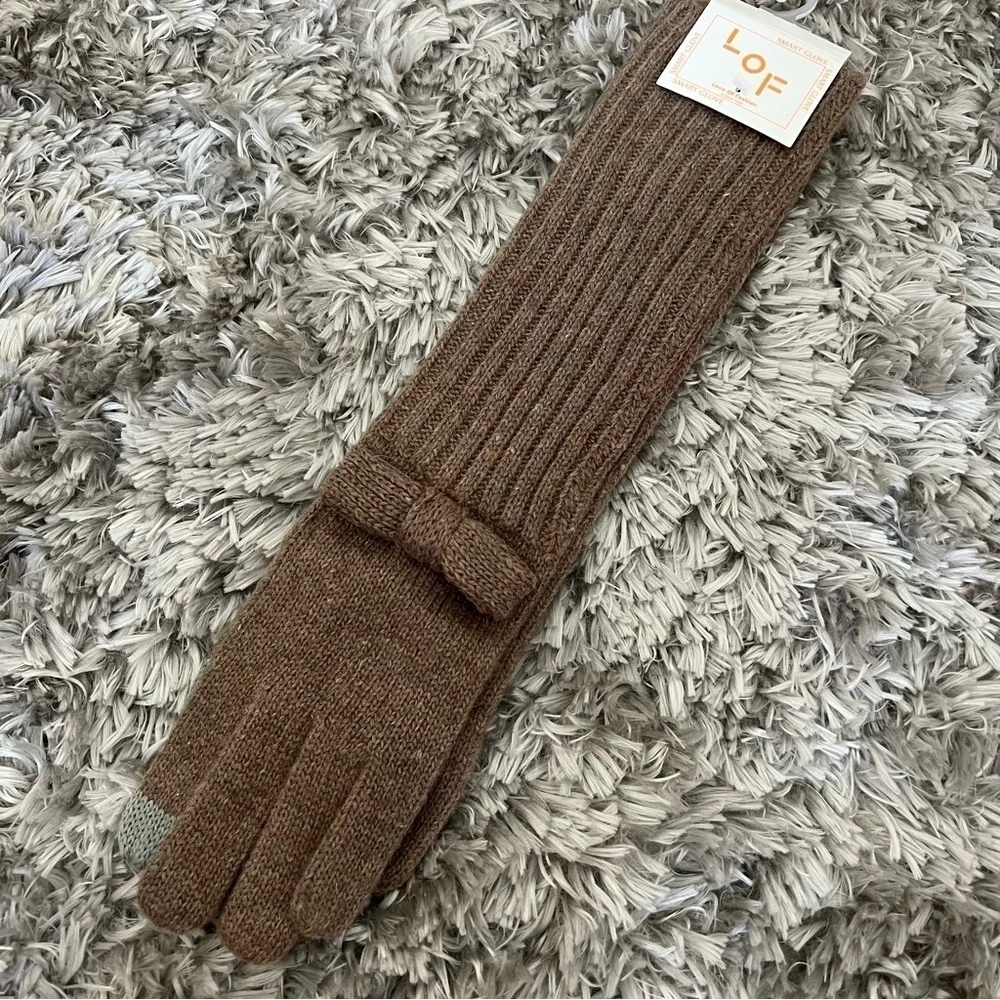 NWT Brown Long Gloves Mittens With Bow One Size
